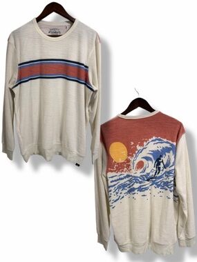 Faherty Men’s Large Surf Wave Graphic Terry Long Sleeve Shirt Cream {SALE}